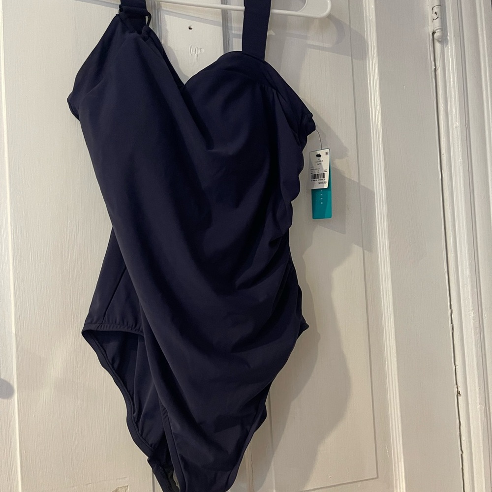 Navy Blue One Piece Swimsuit with Sweetheart Neckline